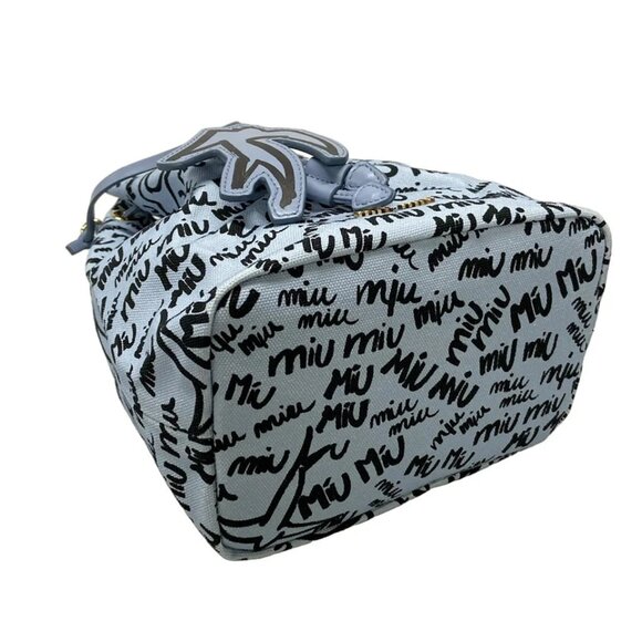 miumiu -  Light Blue Black Canvas Leather Pouch 208-081925 - Picture 3 of 6